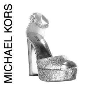 MICHAEL Michael Kors Silver Glitter Platform Ankle-Strap Sandal